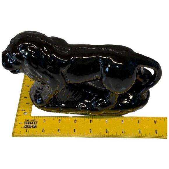 Vtg MCM Black Ceramic Stalking Lion Cat Figurine Green Eyes 9” Gloss Art Rare - Picture 13 of 16